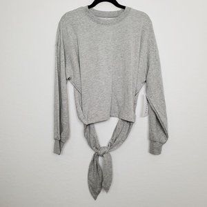 Athleta Light Gray Tie-Front Crew Neck Sweater